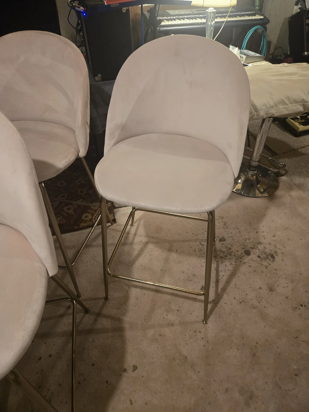 Set of 4 Velvet Bar Stools - Light pink/Gold - photo 2