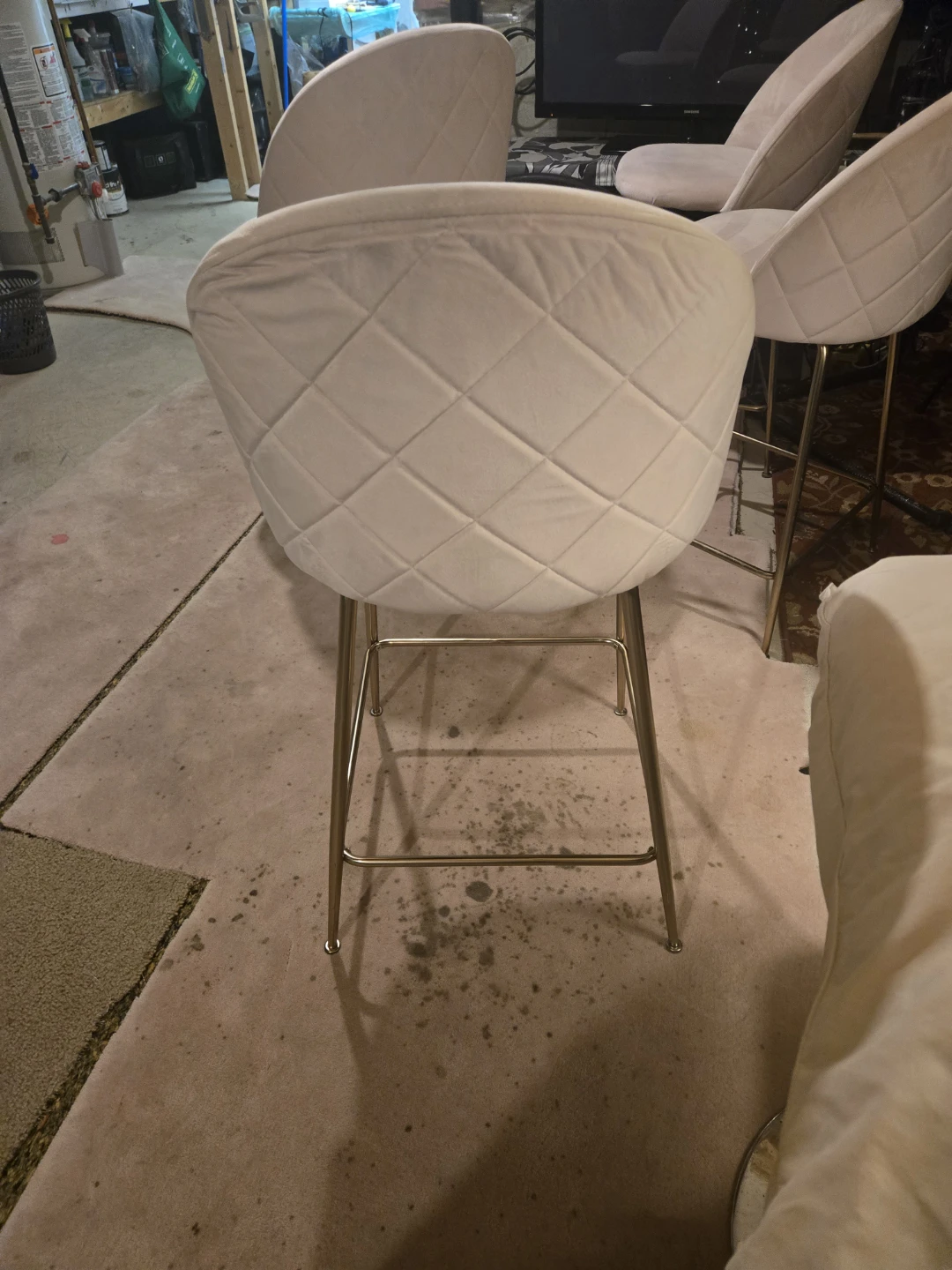 Set of 4 Velvet Bar Stools - Light pink/Gold - photo 3