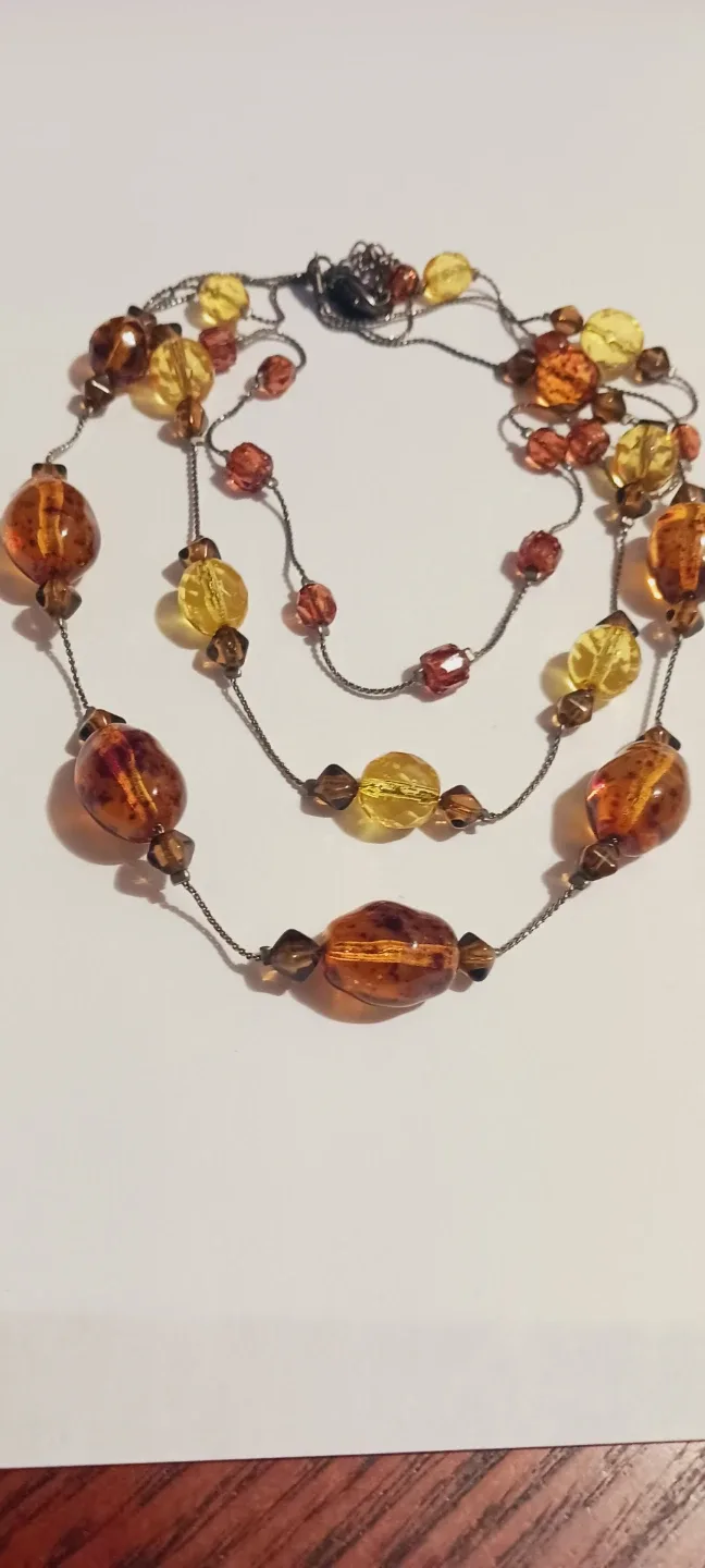 Czechoslovakian Amber Glass Beaded Layered Necklace thumbnail