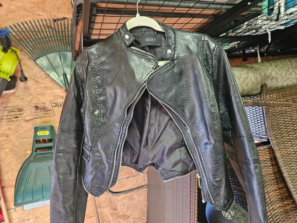 AKIRA Black Snakeskin Faux Leather Jacket - Size M