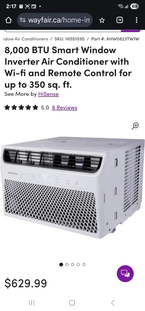 Hisense 8000 BTU Smart Window Air Conditioner - New