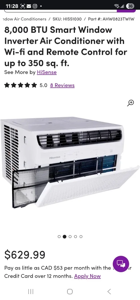 Hisense 8000 BTU Smart Window Air Conditioner - New image indicator(5)