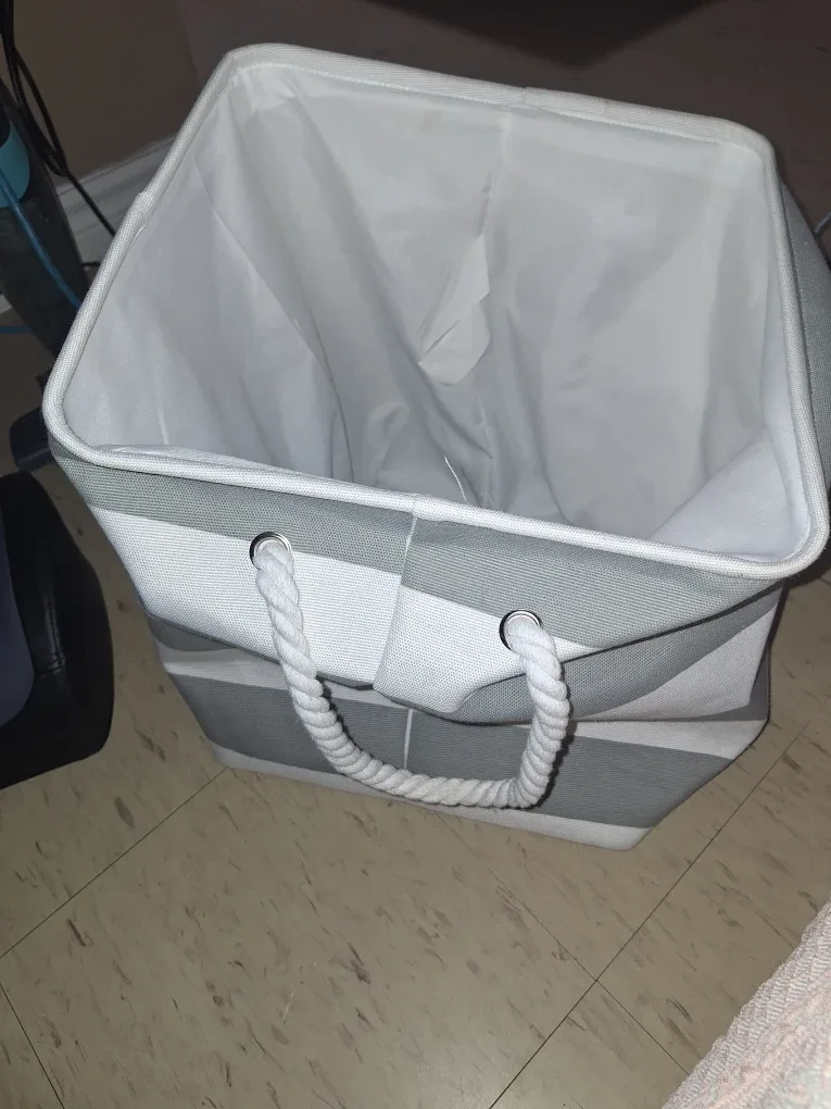Striped Grey & White Laundry Basket image indicator(2)
