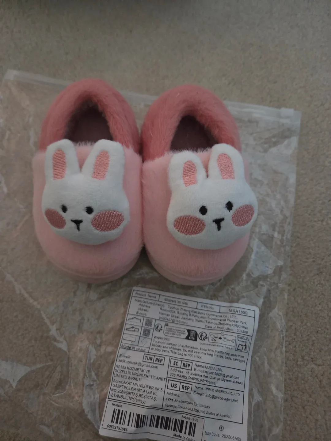 New Pink Bunny Slippers - Size 18-19
