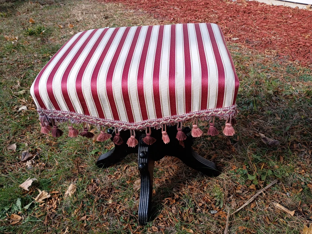 Antique Striped Upholstered Ottoman Footstool