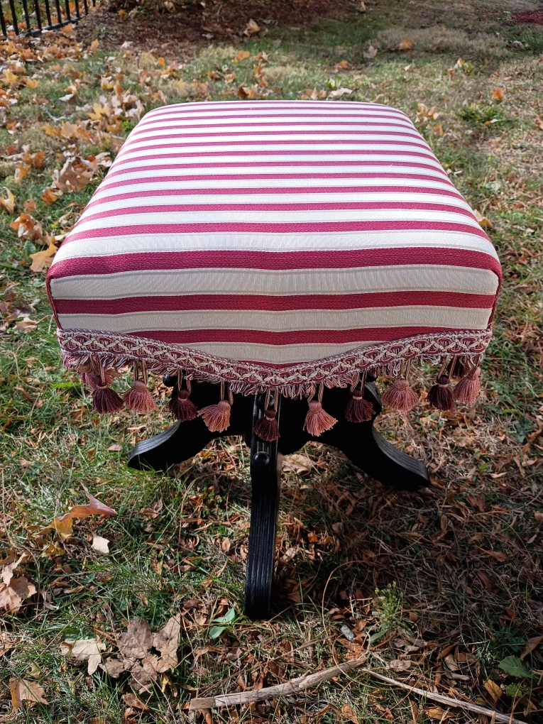 Antique Striped Upholstered Ottoman Footstool - photo 3