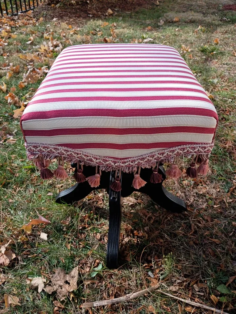 Antique Striped Upholstered Ottoman Footstool image indicator(3)