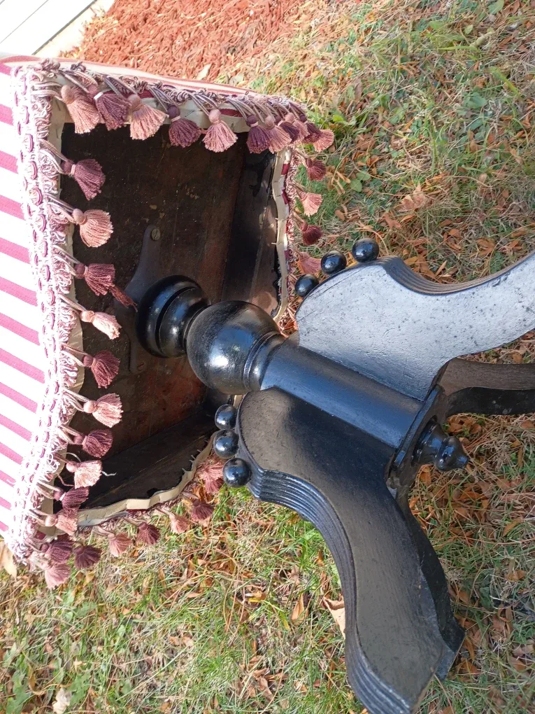 Antique Striped Upholstered Ottoman Footstool image indicator(7)