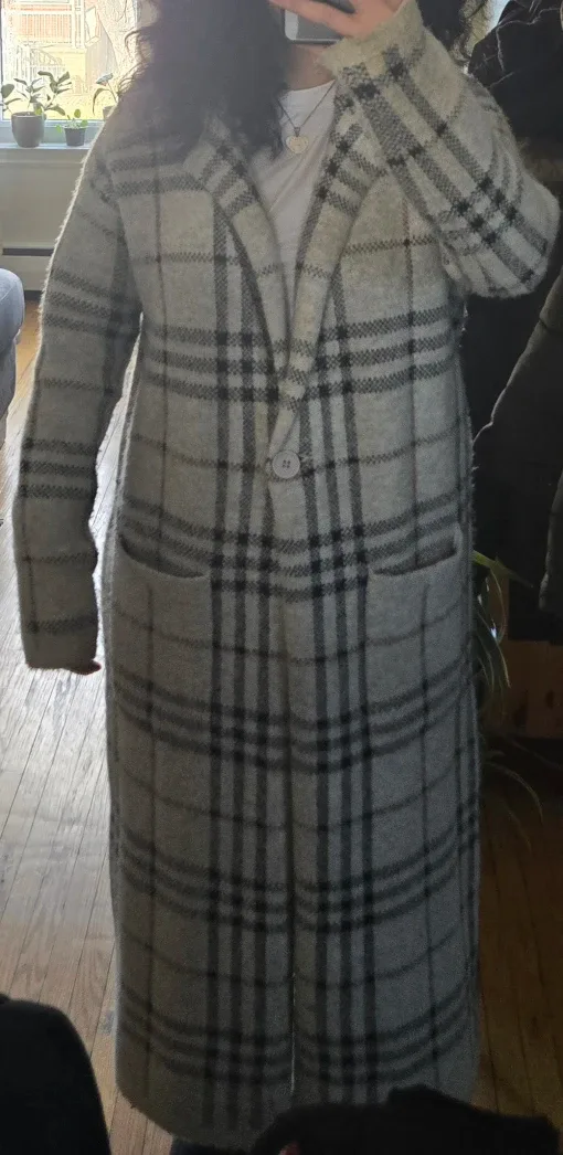 Long Plaid Coat - Size Small