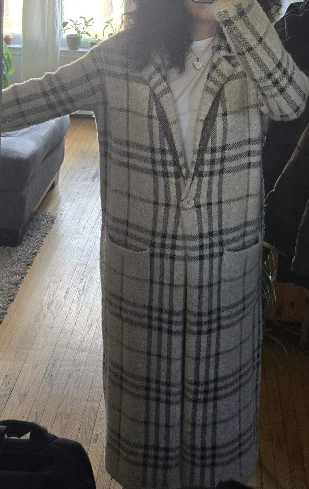 Long Plaid Coat - Size Small - photo 2