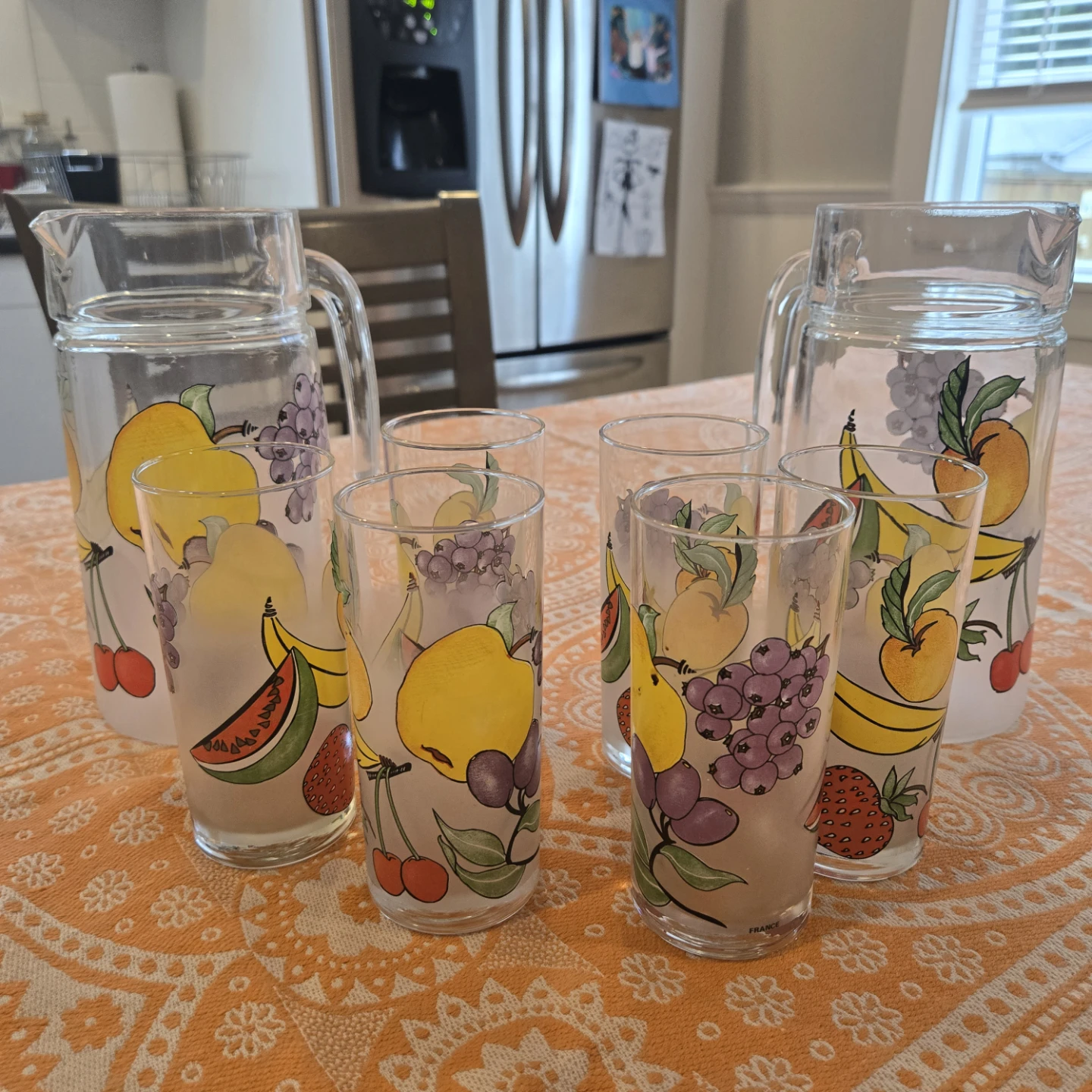 Vintage "Darlington Frosted Fruit" (8)piece Jugs & Juice Glasses
