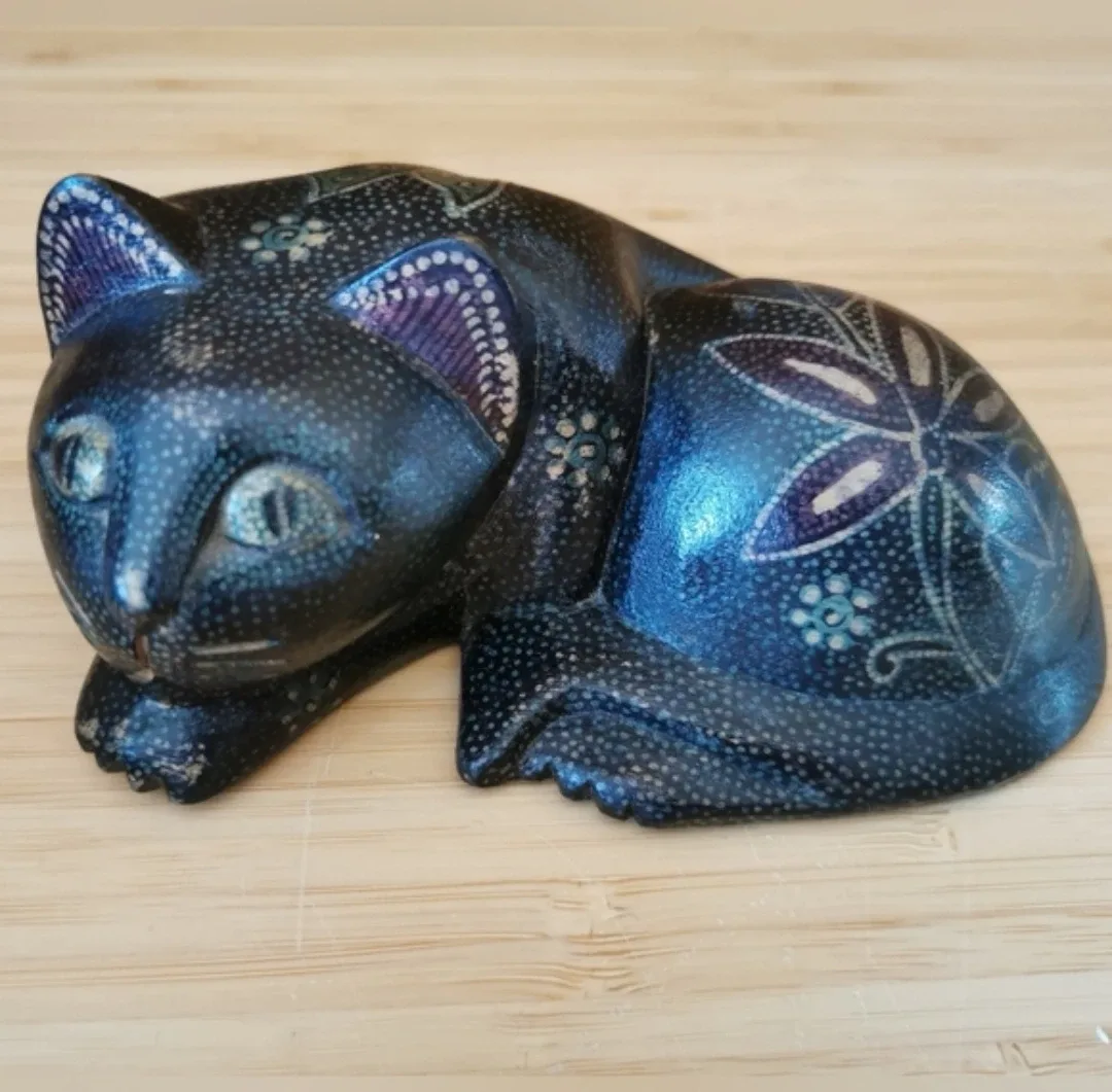 Handcarved Handpainted Wood Cat Decor