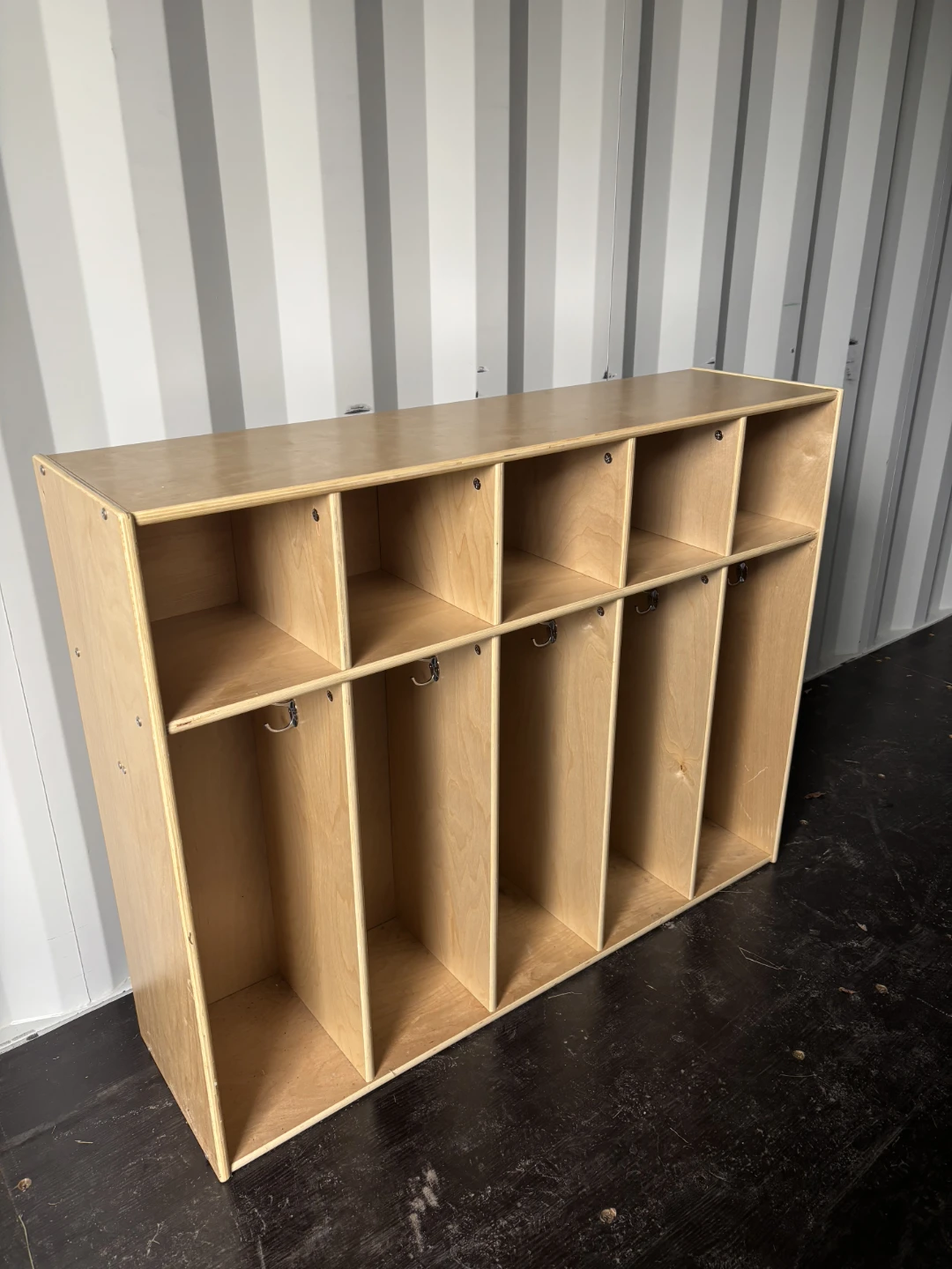 Wooden Cubby Shelf with Hooks