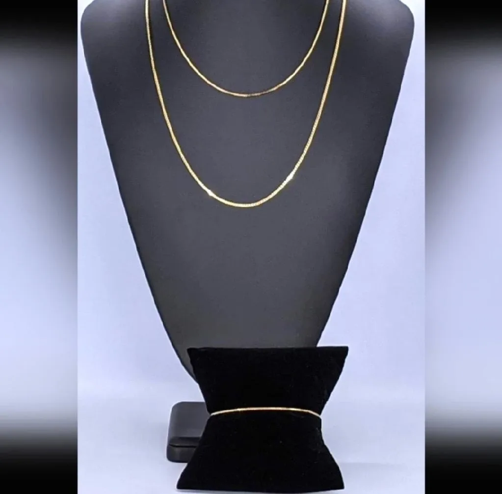 ✨️ Vintage 3 Pc Herringbone Chains & Bracelet Set in 14k Premium thumbnail