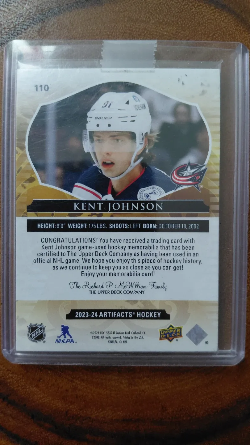 Kent Johnson from Port Moody!! 2023-24 Dual Patch Artifacts image indicator(4)