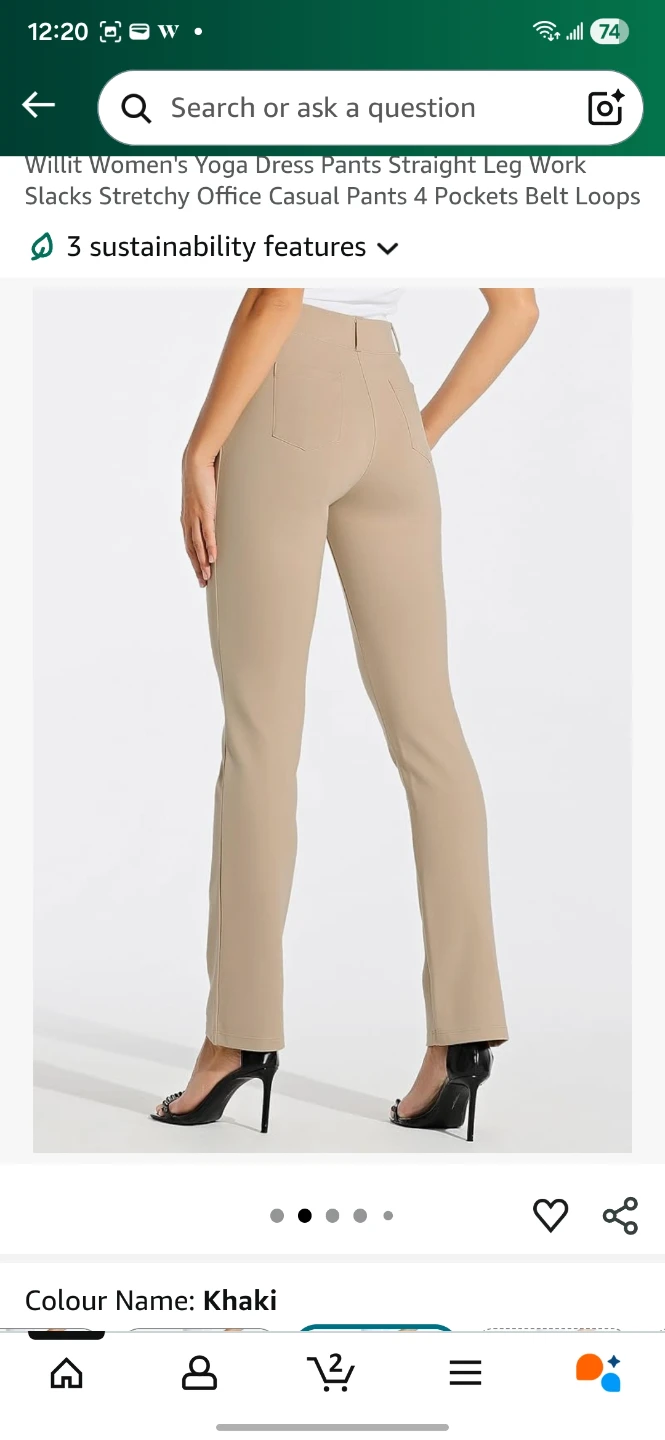 Willit Yoga Dress Pants - Khaki, Small, Petite 29" - photo 3