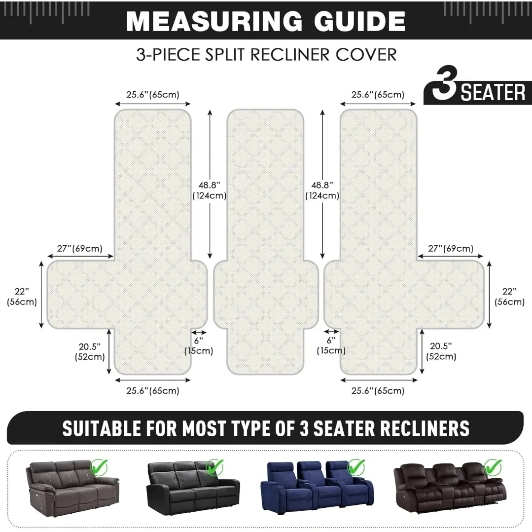 3 Seater Recliner Sofa Cover - Black image indicator(2)