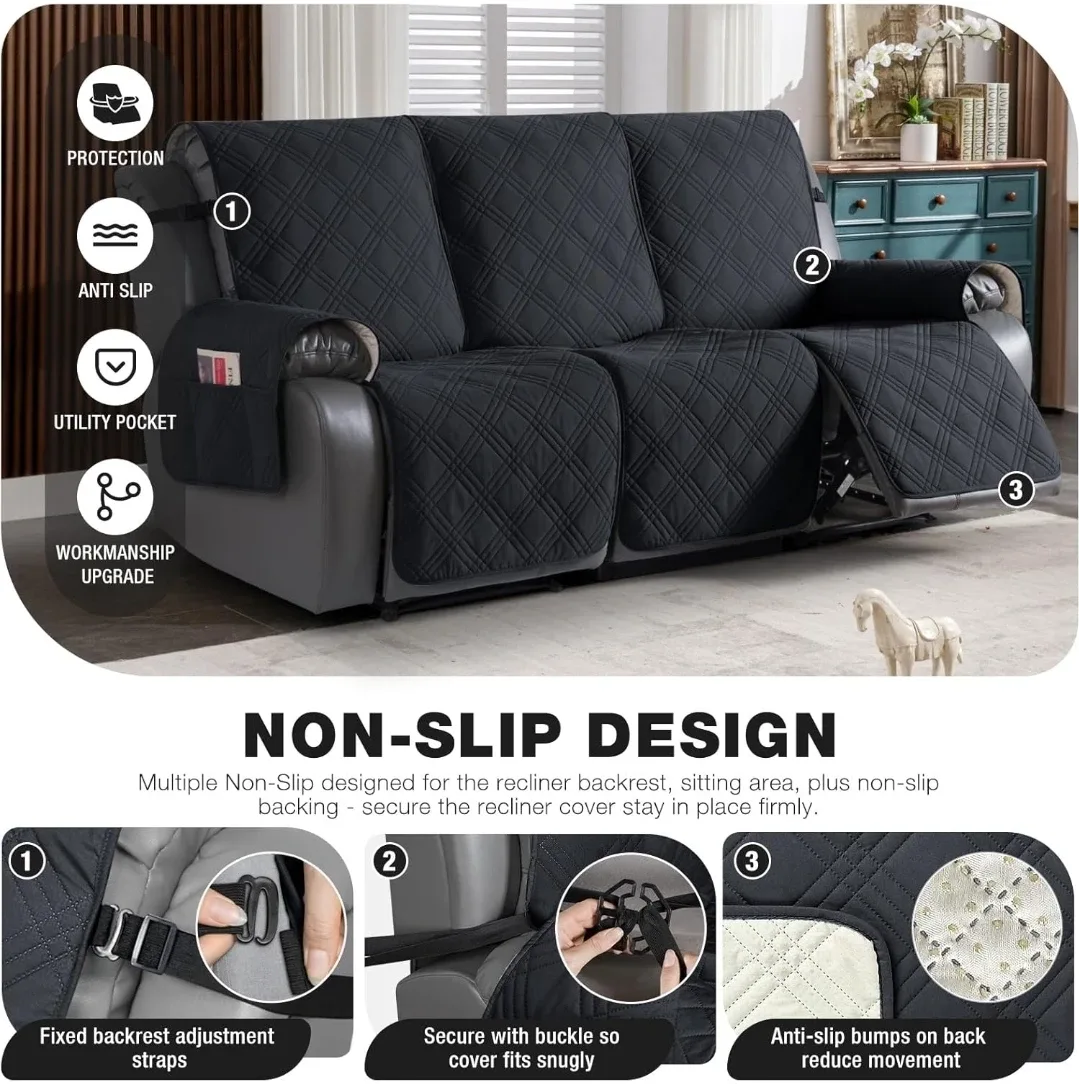 3 Seater Recliner Sofa Cover - Black image indicator(5)