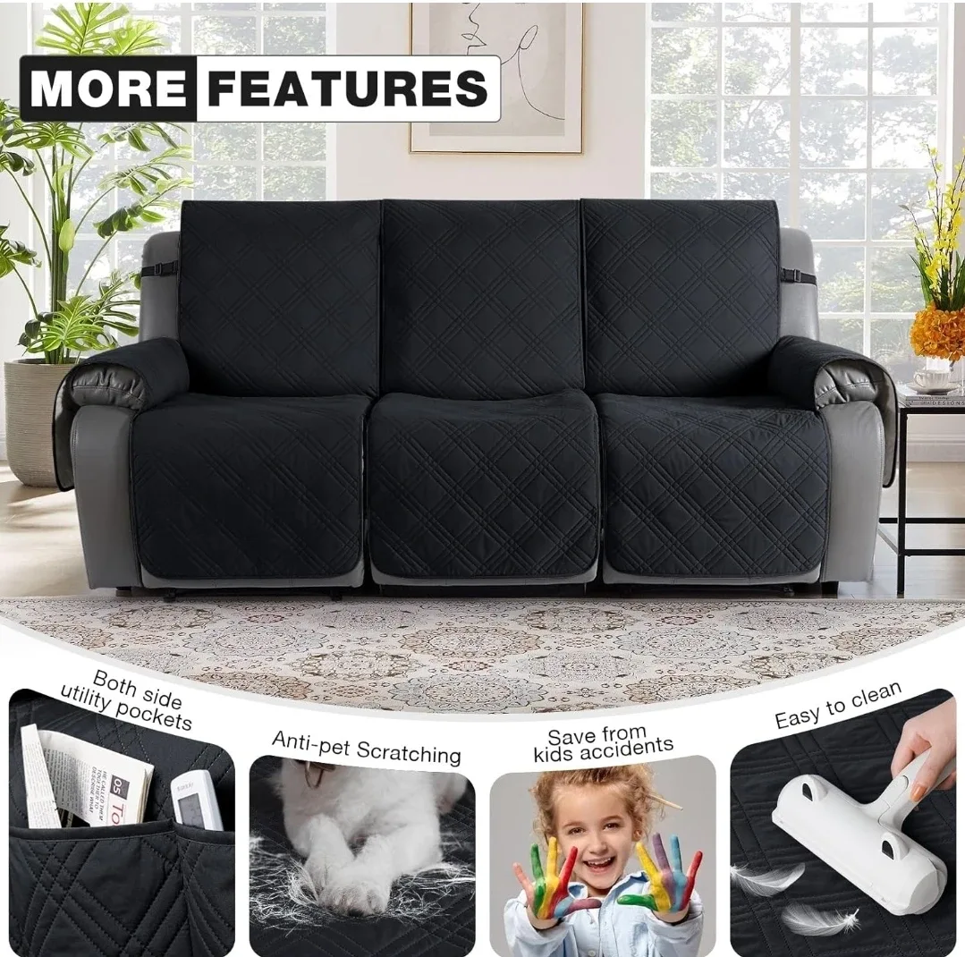 3 Seater Recliner Sofa Cover - Black image indicator(6)