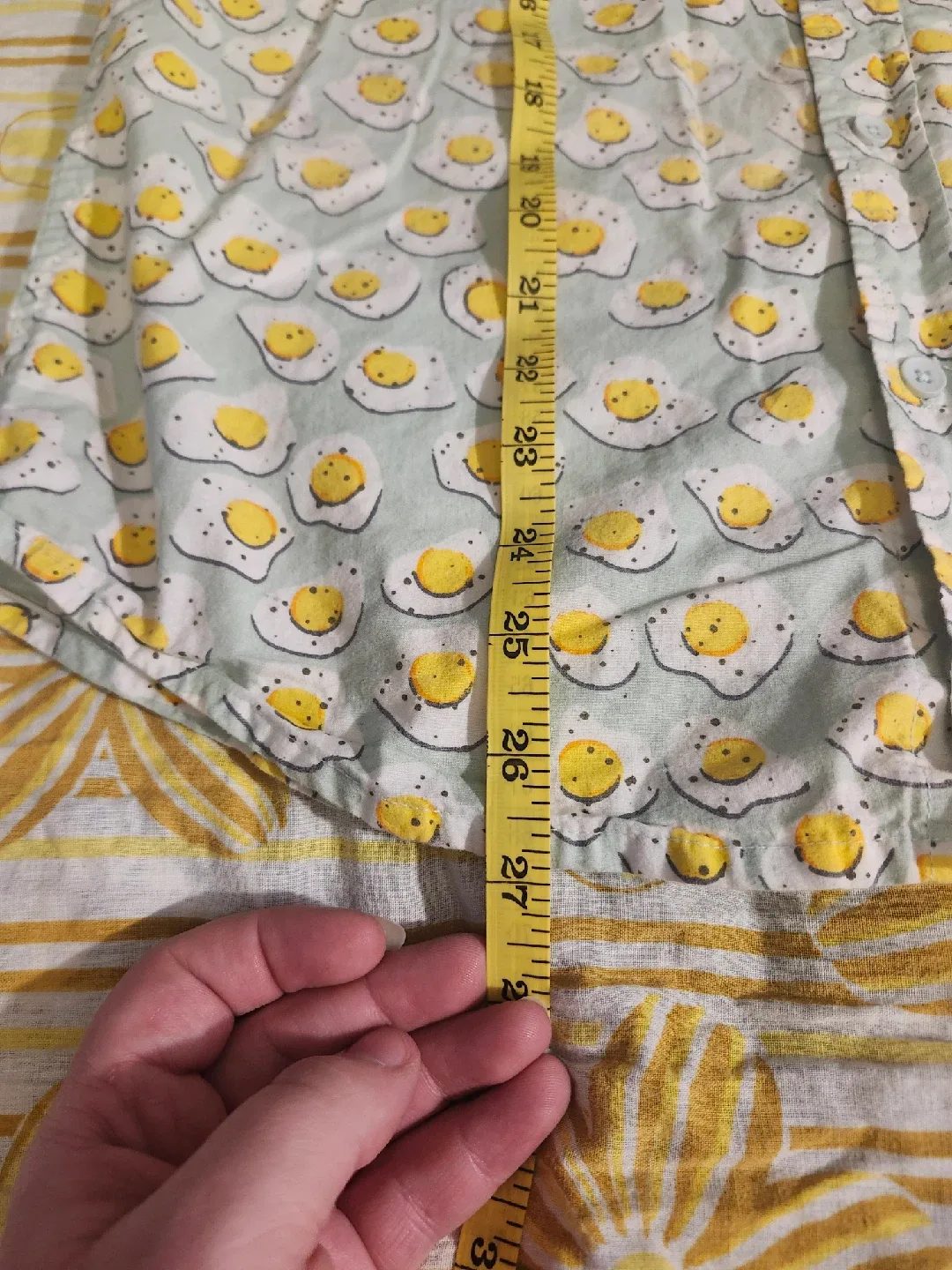 Yellow and white egg print mens button-up shirt image indicator(5)