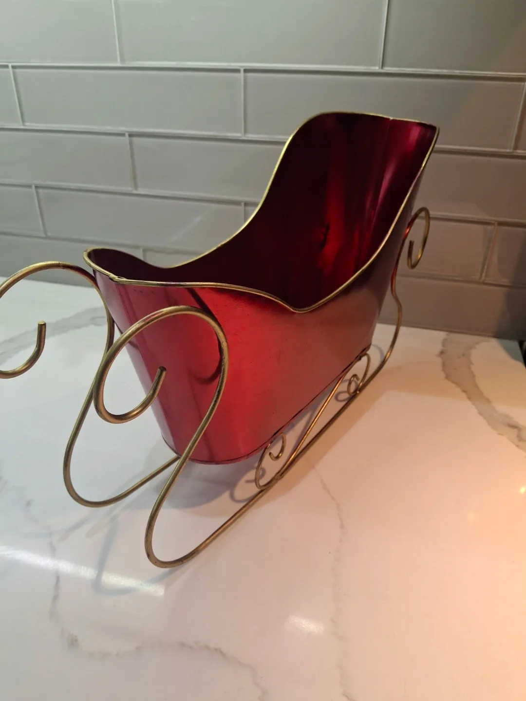 Red & Gold Metal Christmas Sleigh Decoration thumbnail