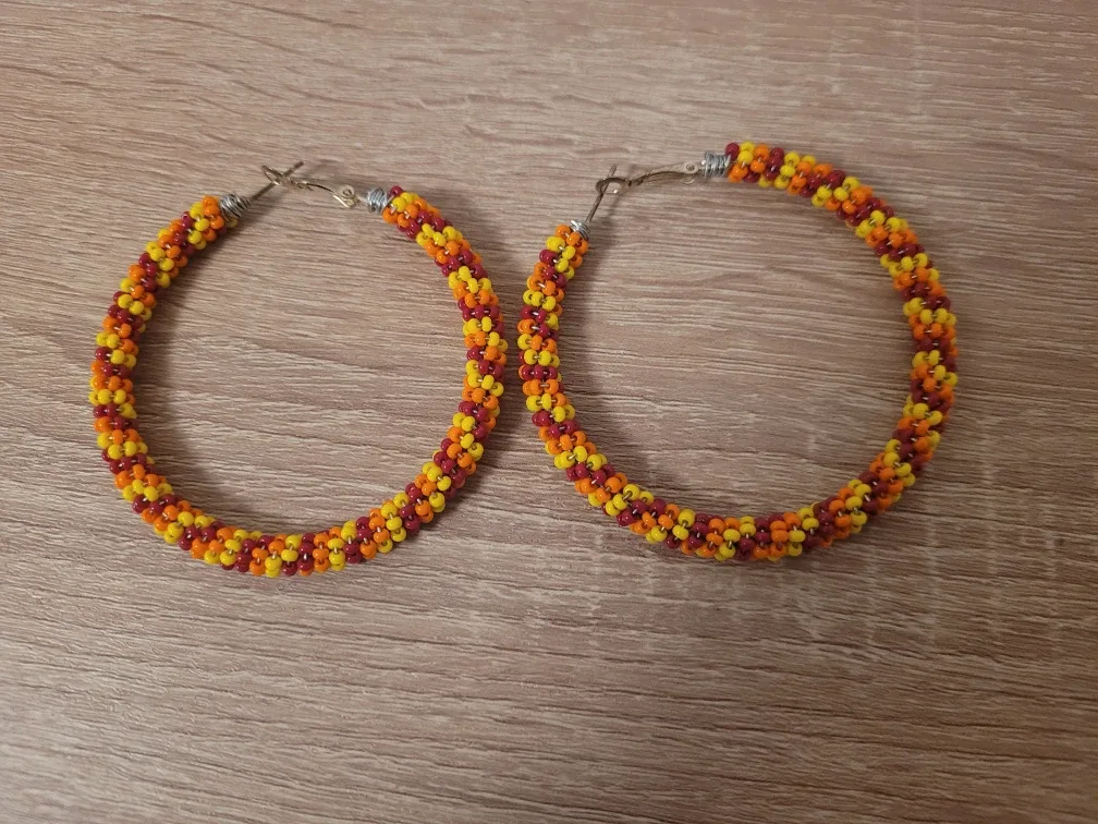 Large Yellow Beaded Silver Hoops