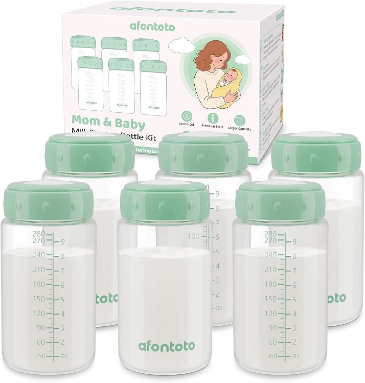 New~Breast-milk Storage Bottle, For Wide Neck Pumps,9.5oz(6 Pk)