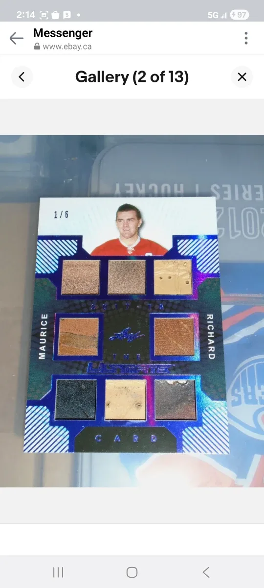 Maurice Richard 2017-18 Leaf Ultimate Hockey Card/leather relics