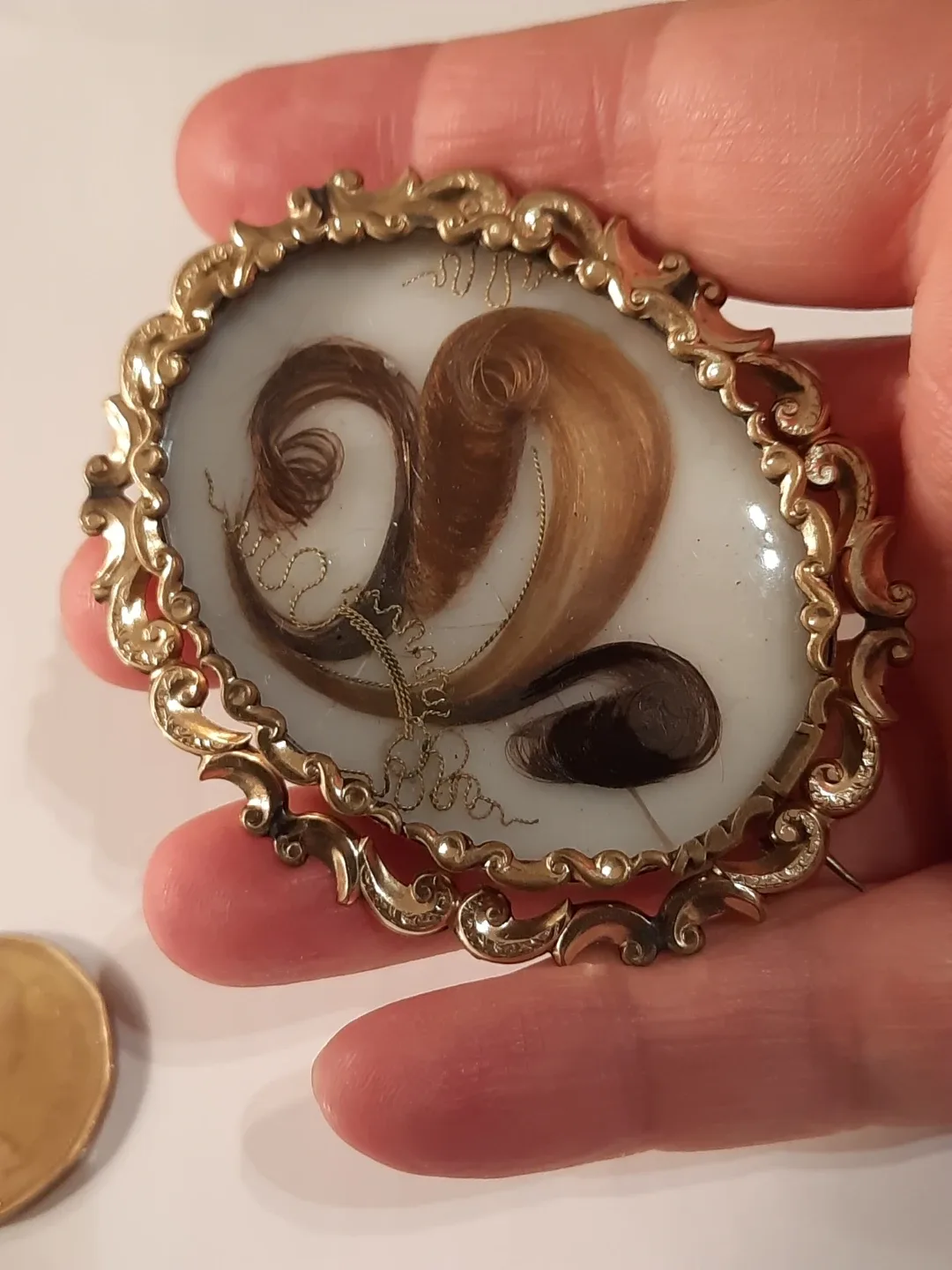 Antique gold 12k gf Victorian Hair Art Brooch image indicator(6)