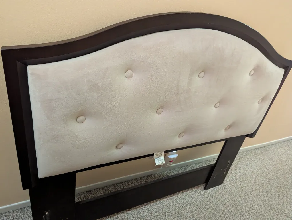Upholstered Headboard - Dark Wood & Beige