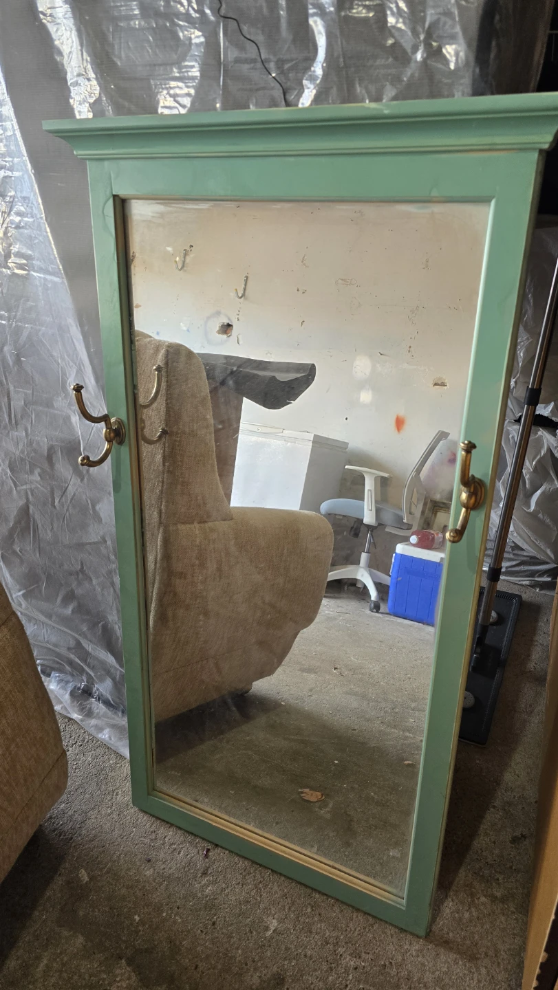 Mint Green Framed Mirror with Hooks - photo 2