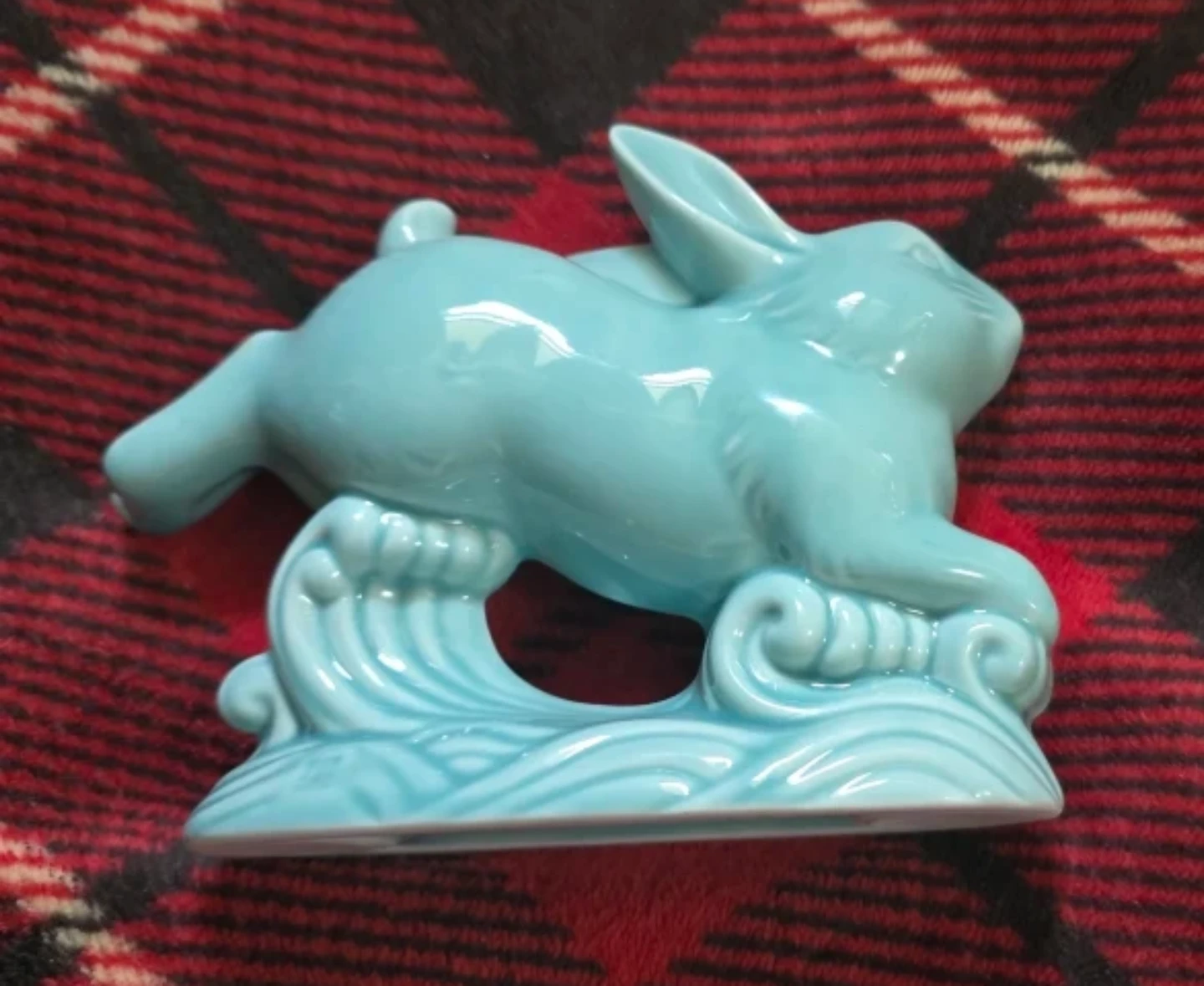 JAPAN Blue Ceramic Celadon Lucky  Rabbit Figurine