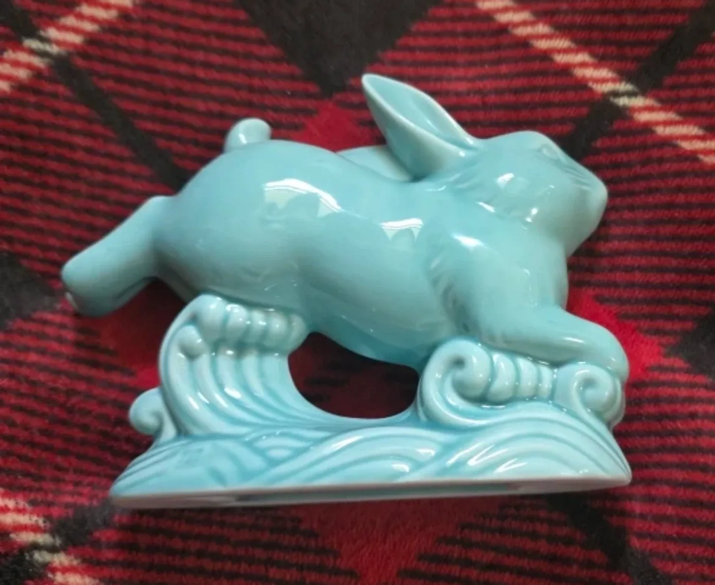 JAPAN Blue Ceramic Celadon Lucky  Rabbit Figurine New