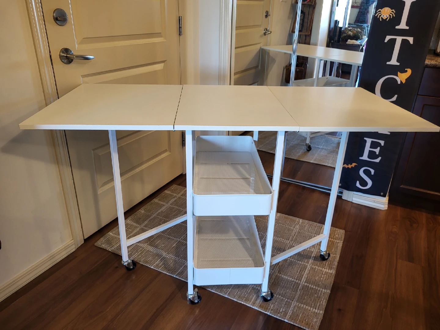 White Folding Drop Leaf Table with Storage