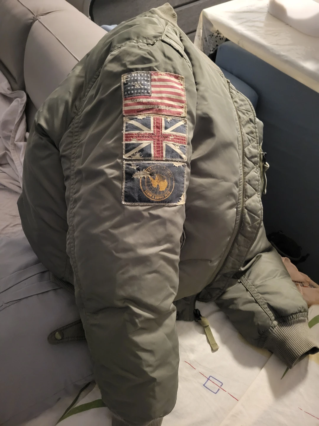Olive Green Bomber Jacket with Patches