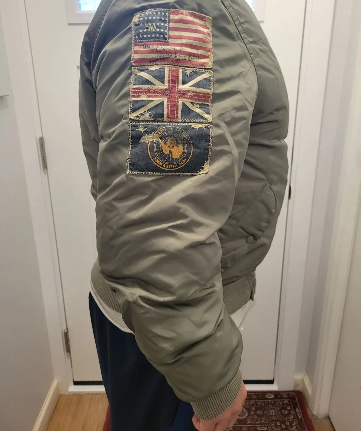 Olive Green Bomber Jacket with Patches image indicator(2)