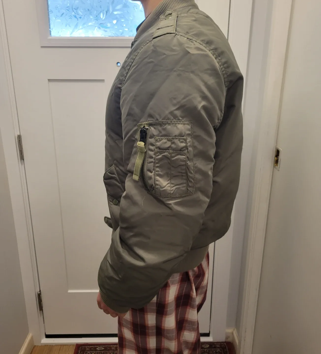 Olive Green Bomber Jacket with Patches image indicator(4)