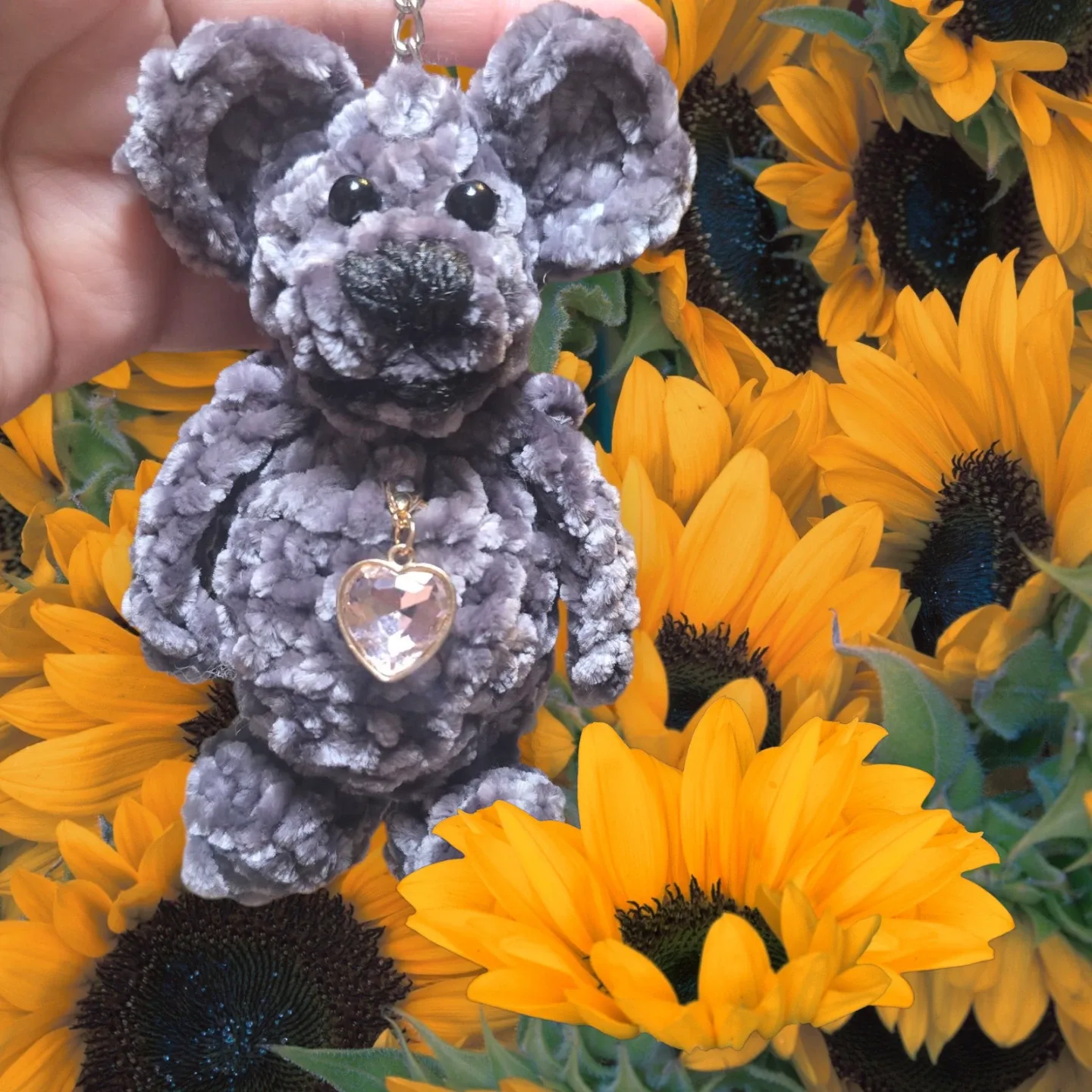 Handmade Gray Plush Mouse Keychain