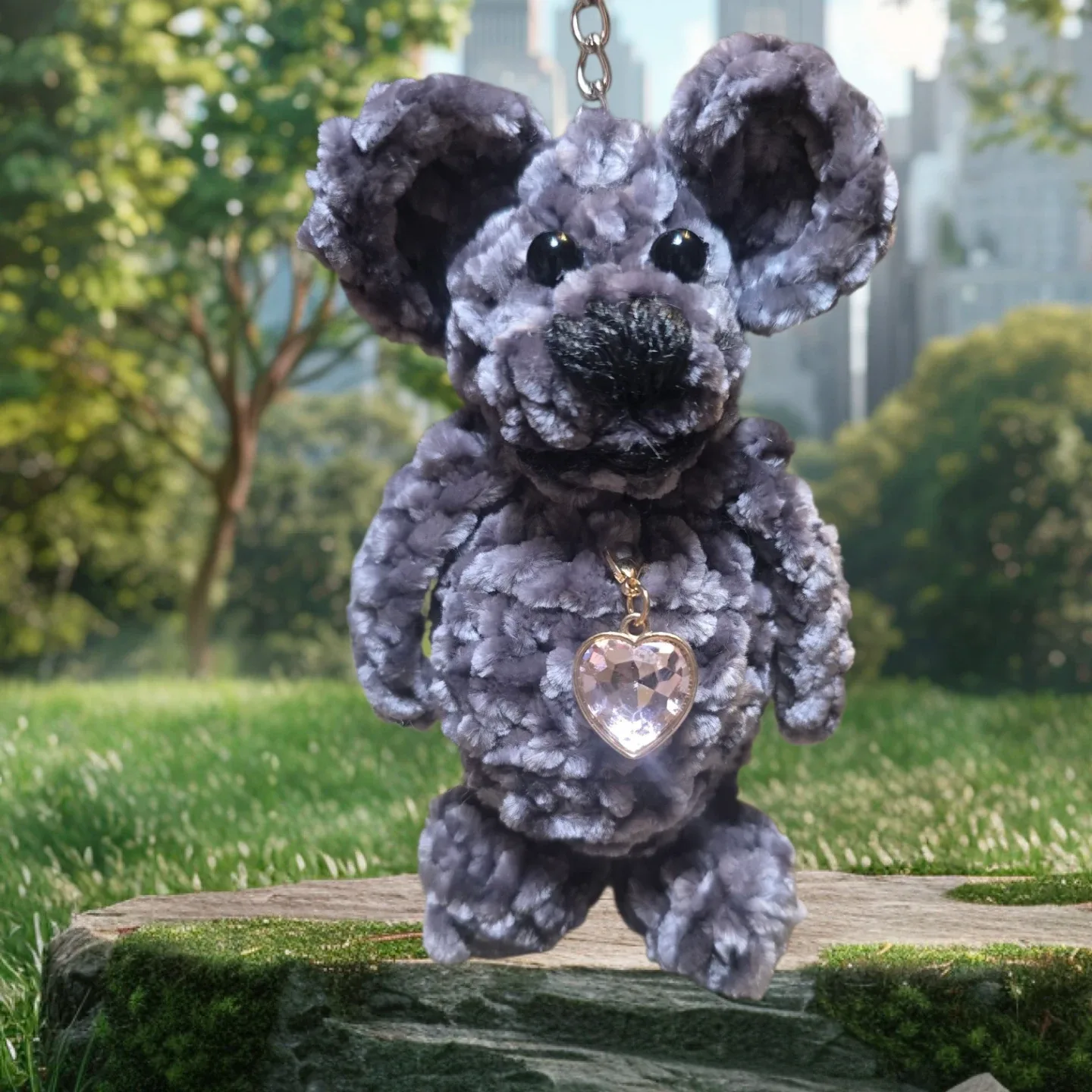 Handmade Gray Plush Mouse Keychain image indicator(2)