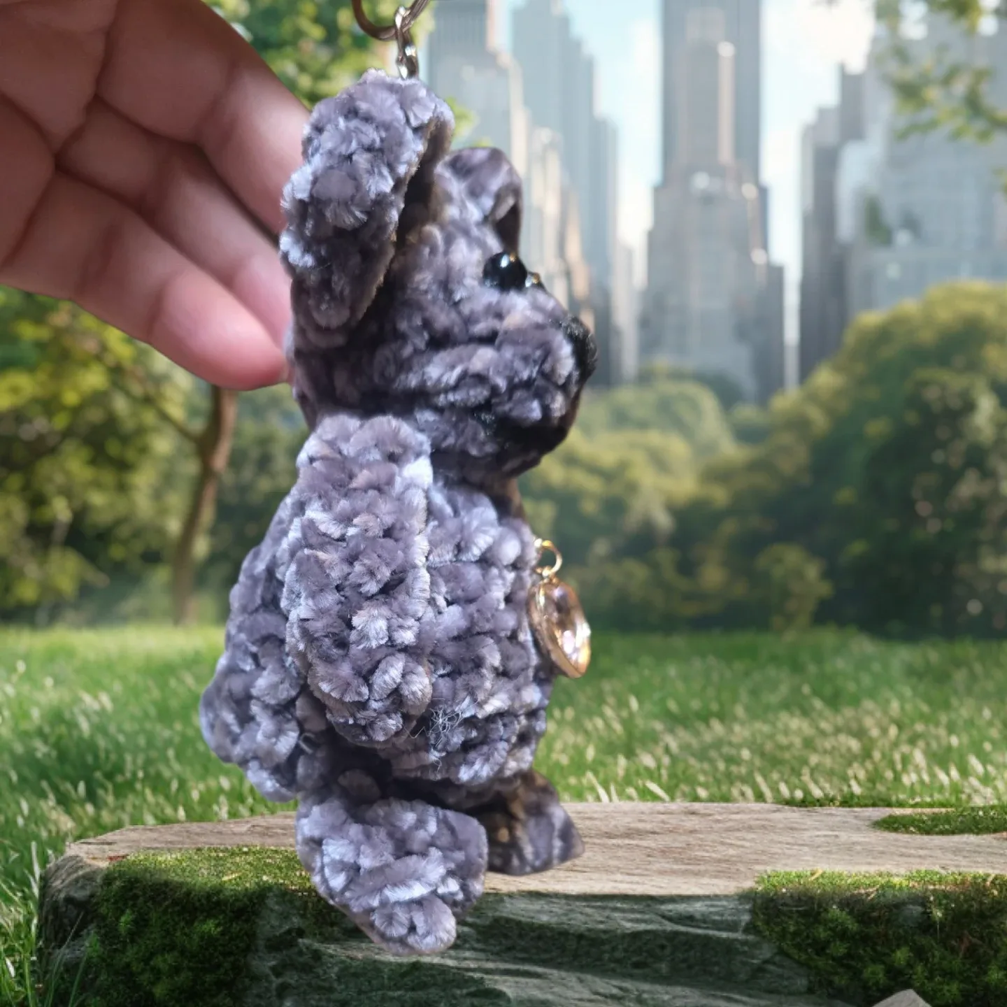 Handmade Gray Plush Mouse Keychain image indicator(3)