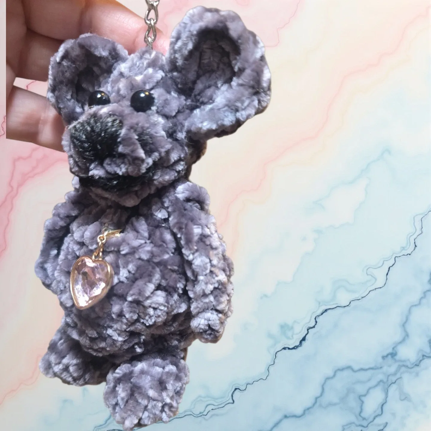 Handmade Gray Plush Mouse Keychain image indicator(4)