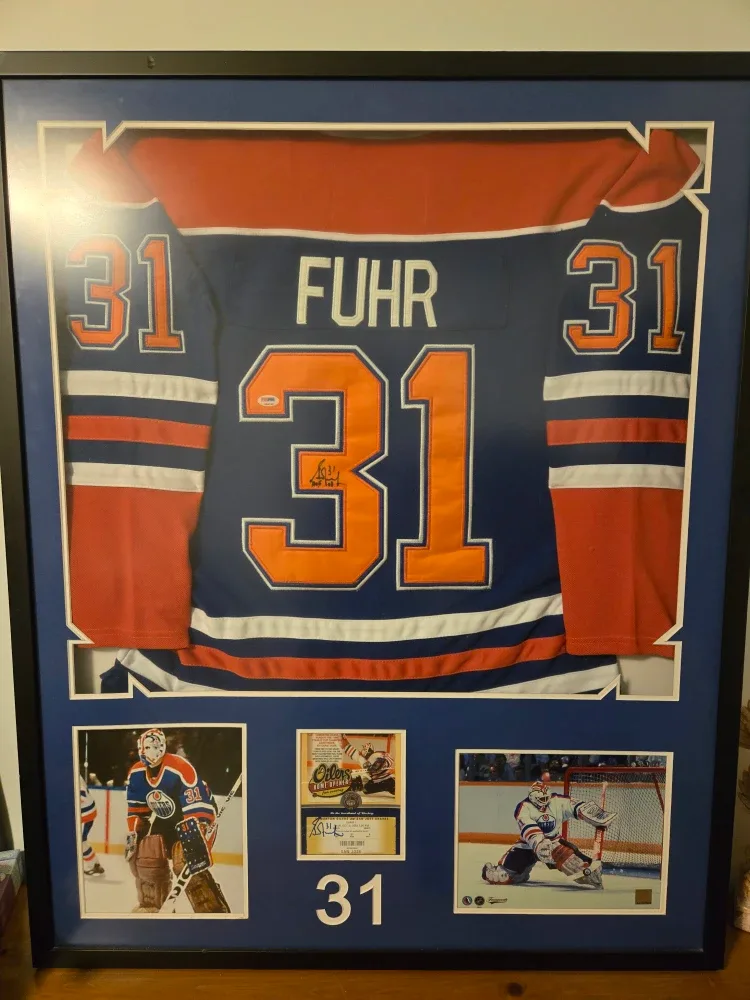 Framed Grant Fuhr Signed Oilers Jersey