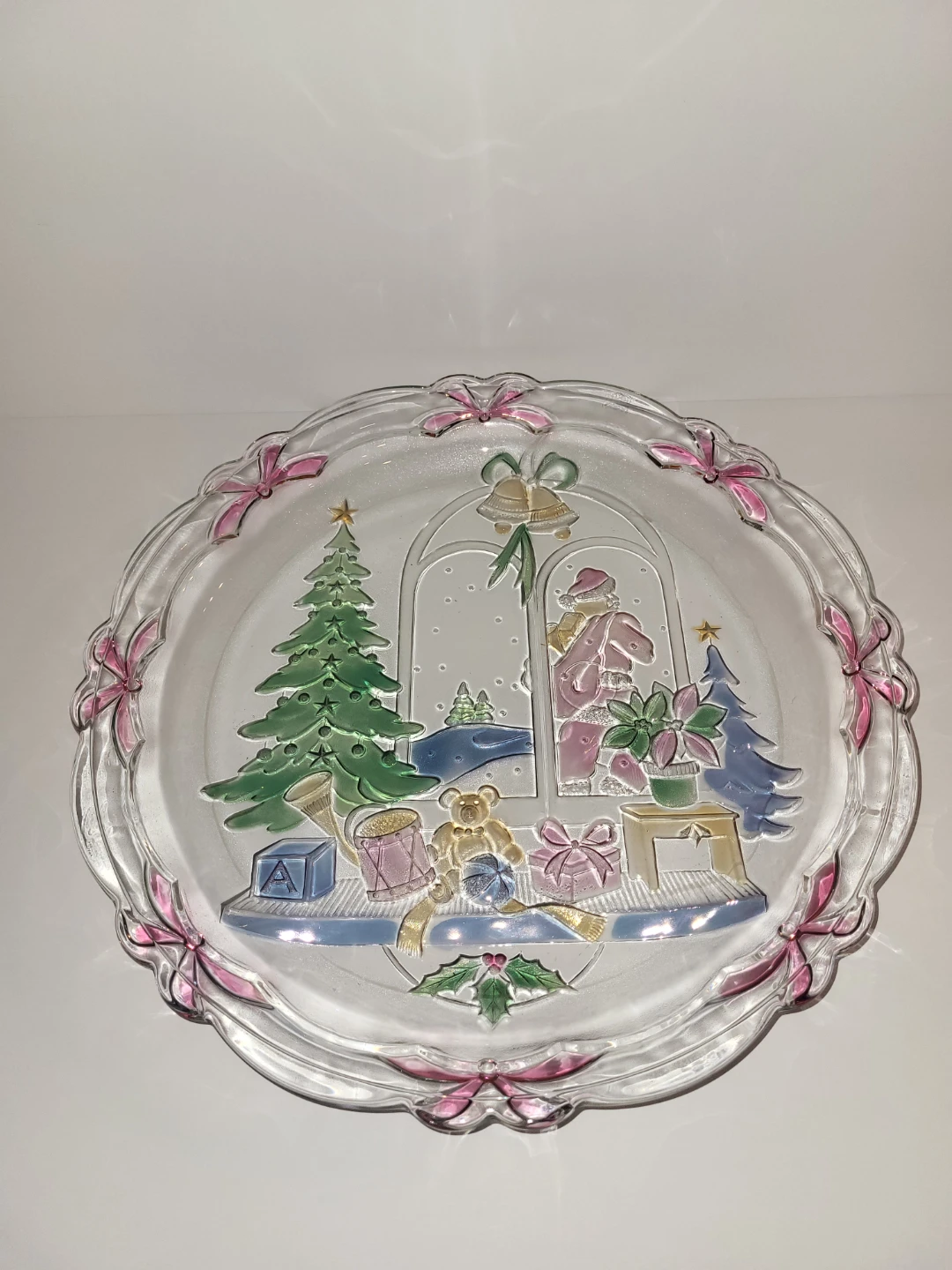 Vintage Christmas Embossed Glass Plate 14"