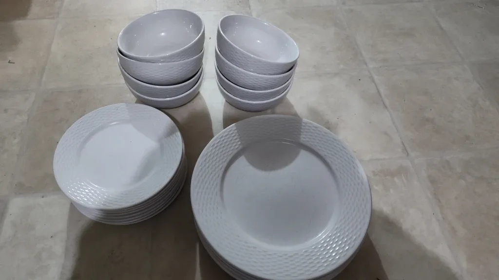Set of 8 Heavy White Dinner Plates and Bowls and desert plates!