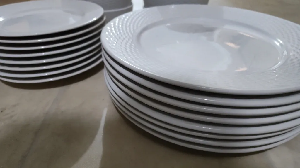 Set of 8 Heavy White Dinner Plates and Bowls and desert plates! image indicator(2)