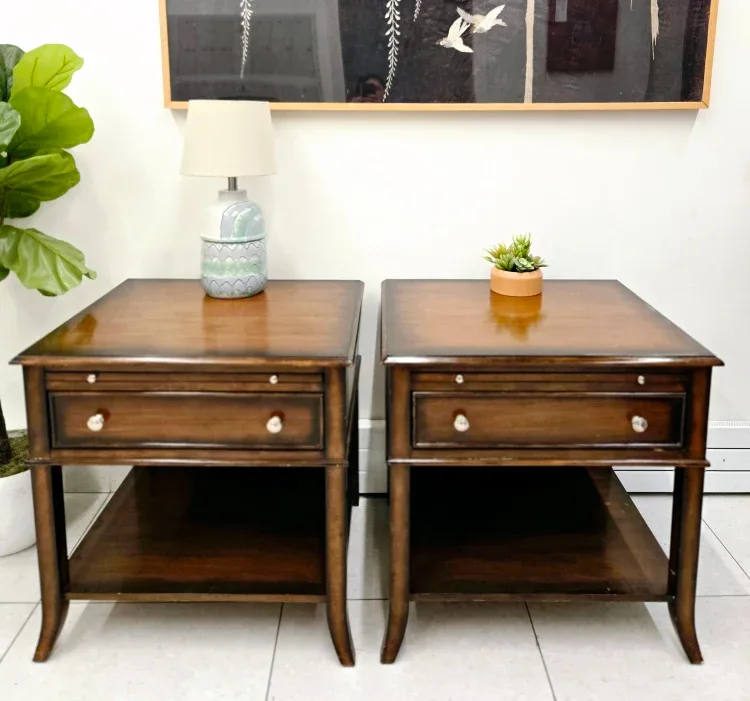 Pair Of Solid Walnut Nightstands With Single Drawer