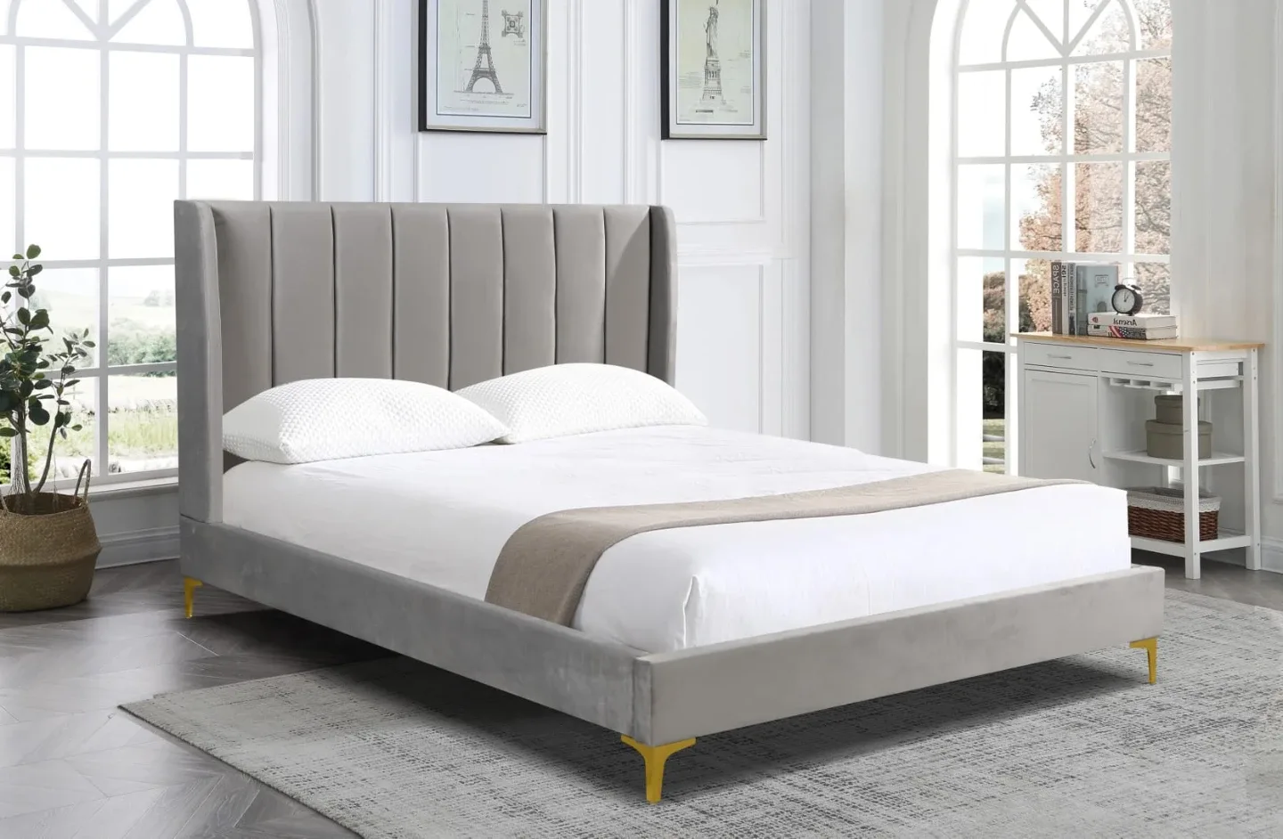Grey Velvet Bed Frame thumbnail
