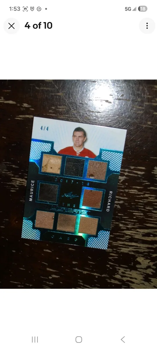 Leaf Ultimate Hockey Maurice Richard Card/ leather worn relics image indicator(4)