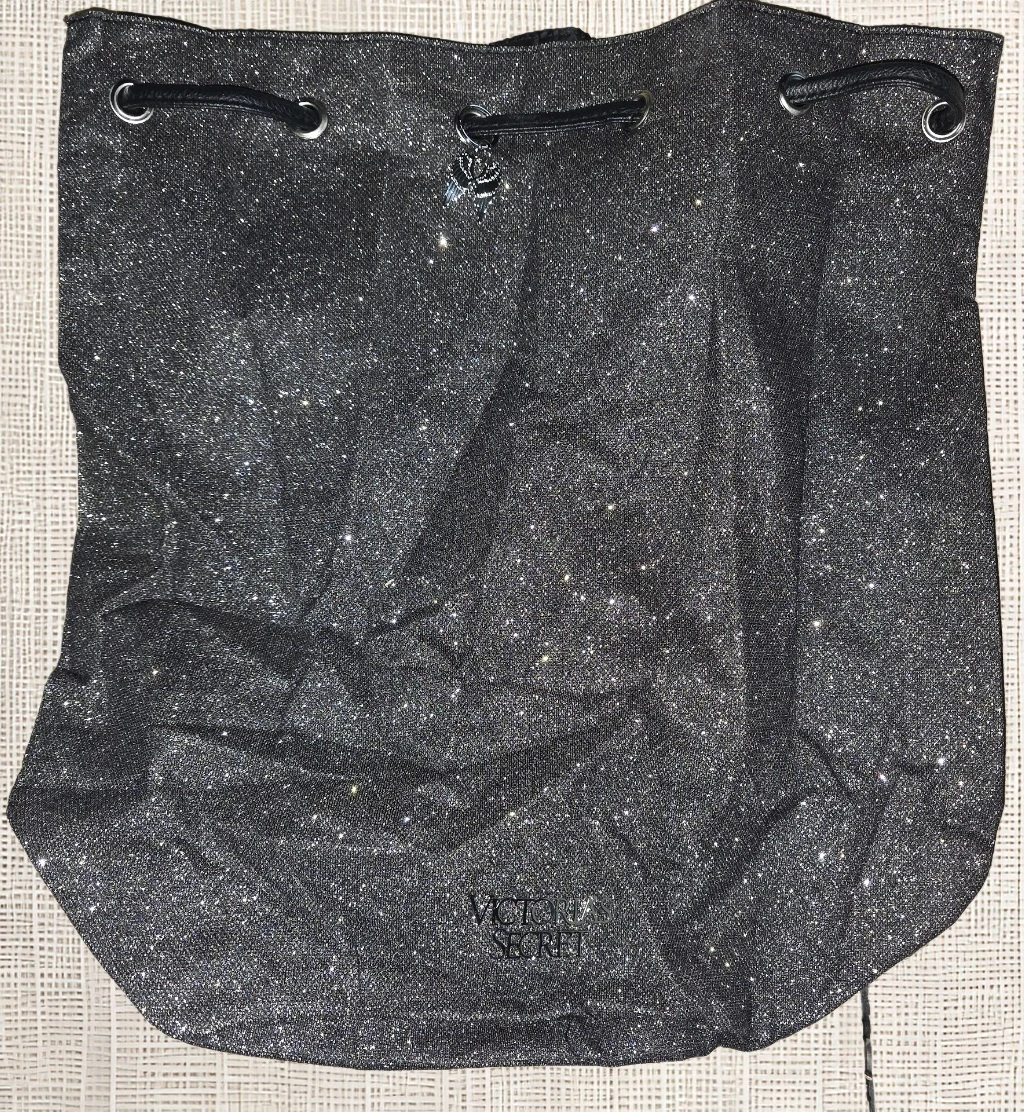 Victoria's Secret Black Glitter Drawstring Bag