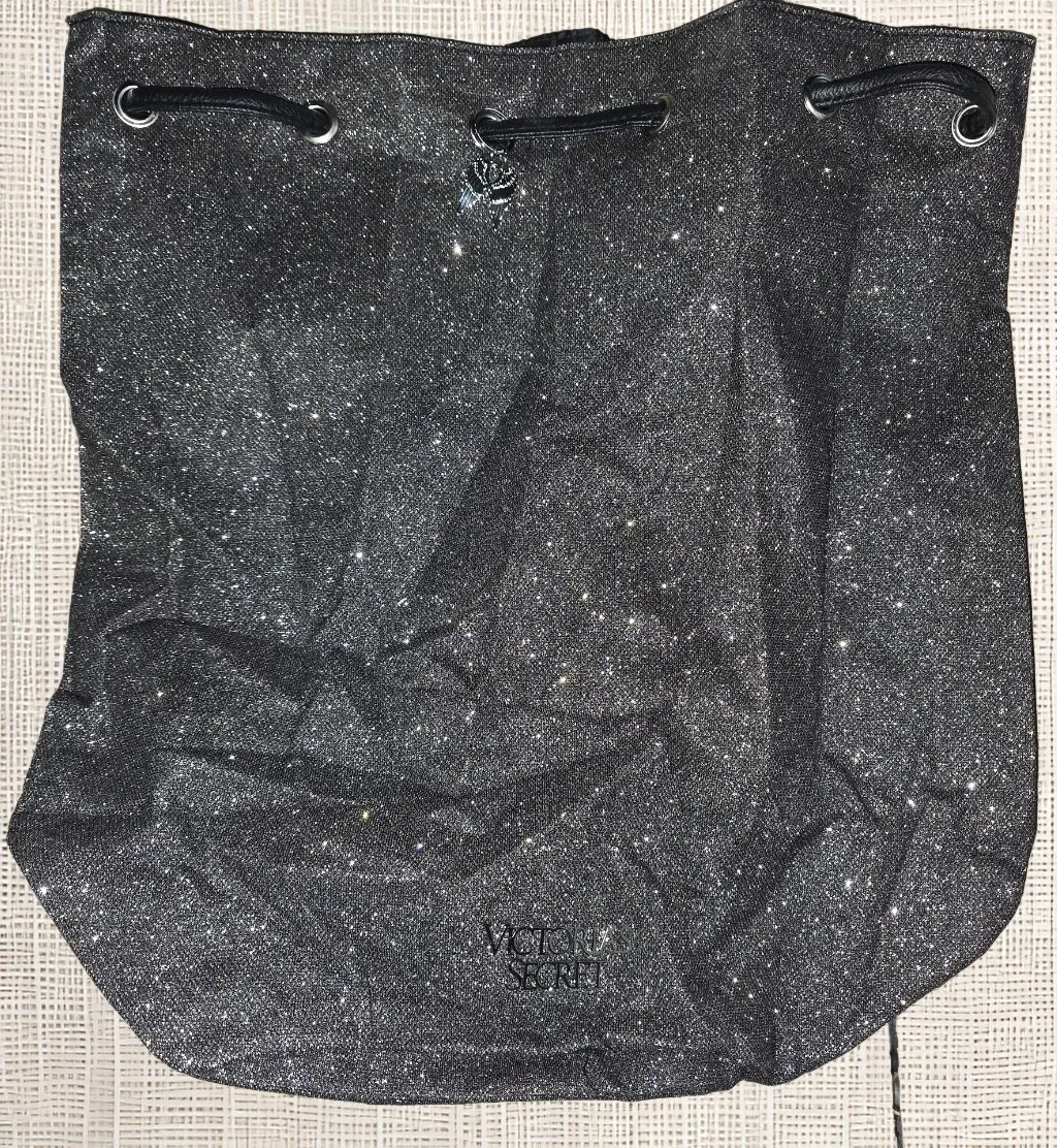 Victoria's Secret Black Glitter Drawstring Bag